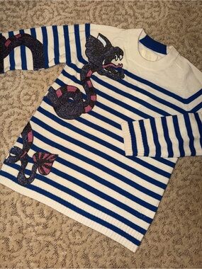 Zadig & Voltaire Dragon Embroidered Striped Knit Sweater NEW